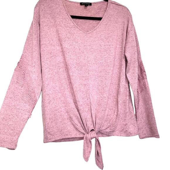 Tint + Shadow Pink Boat Neck Tie Front Floral Lace Long Sleeve Knit Top Sz S - Picture 5 of 8